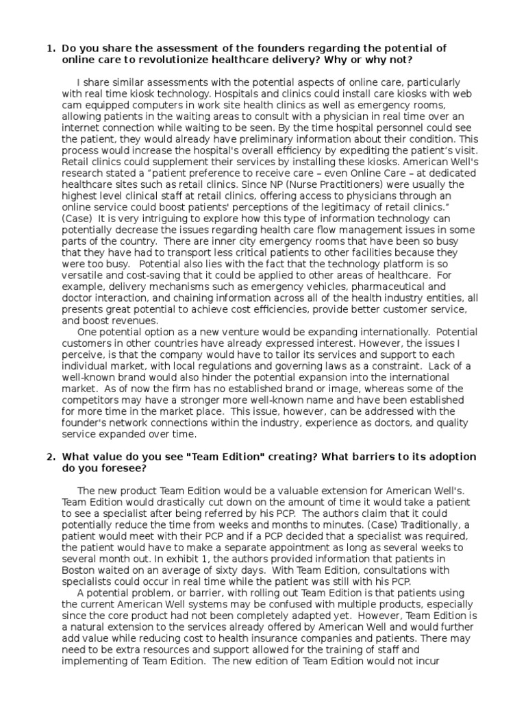 American Well Case Write Up | PDF | Business