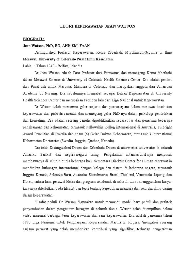 Teori Keperawatan Jean Watson