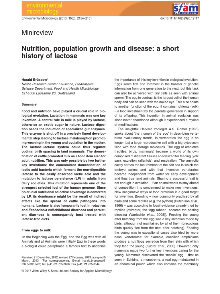 Nutrition, Population Growth and Disease A Short History of Lactose