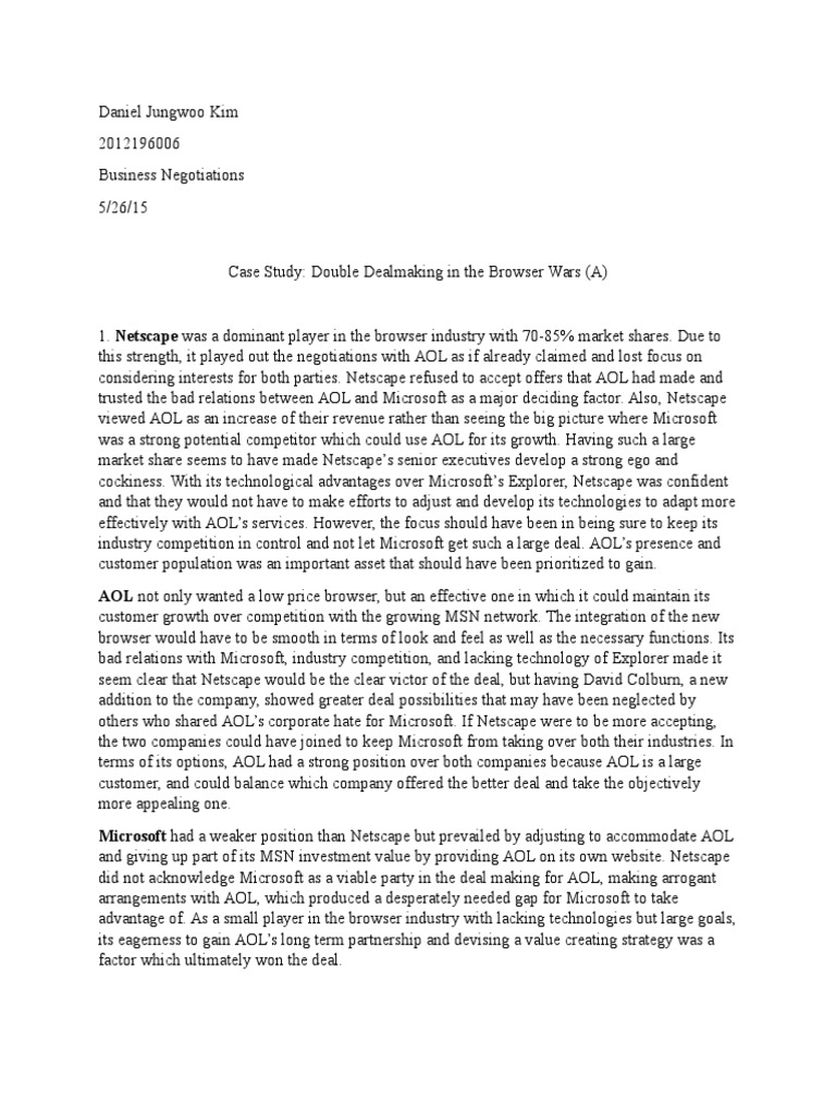 Netscape Case Study PDF Aol Microsoft