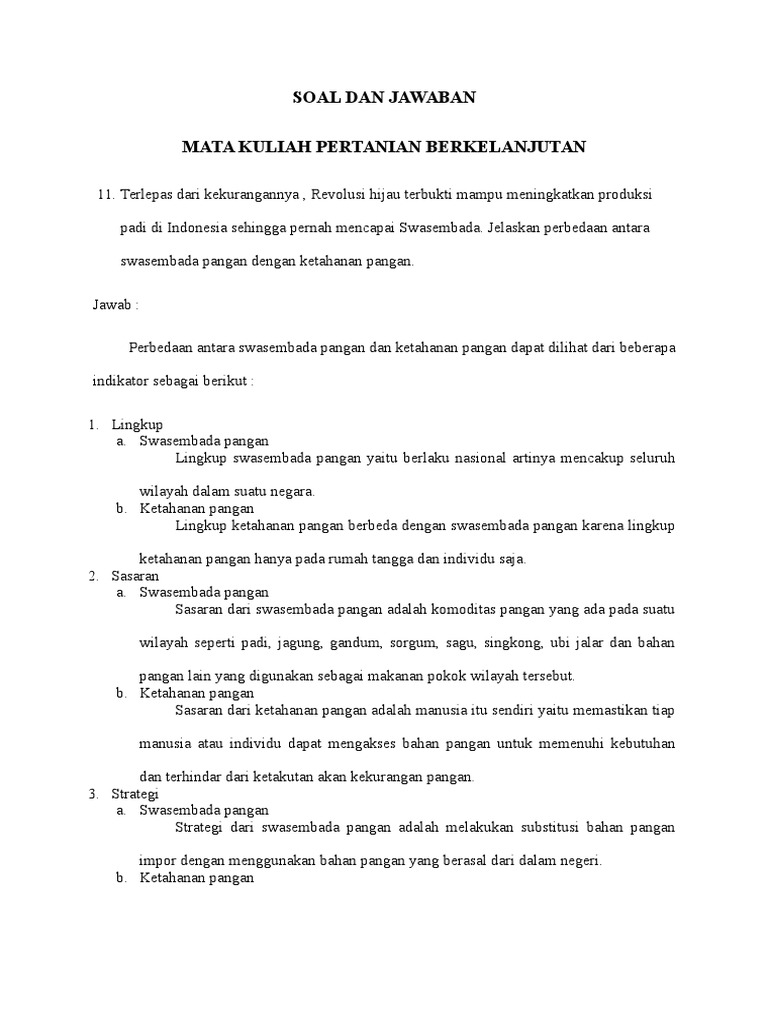 Soal Dan Jawaban Mata Kuliah Pertanian Berkelanjutan