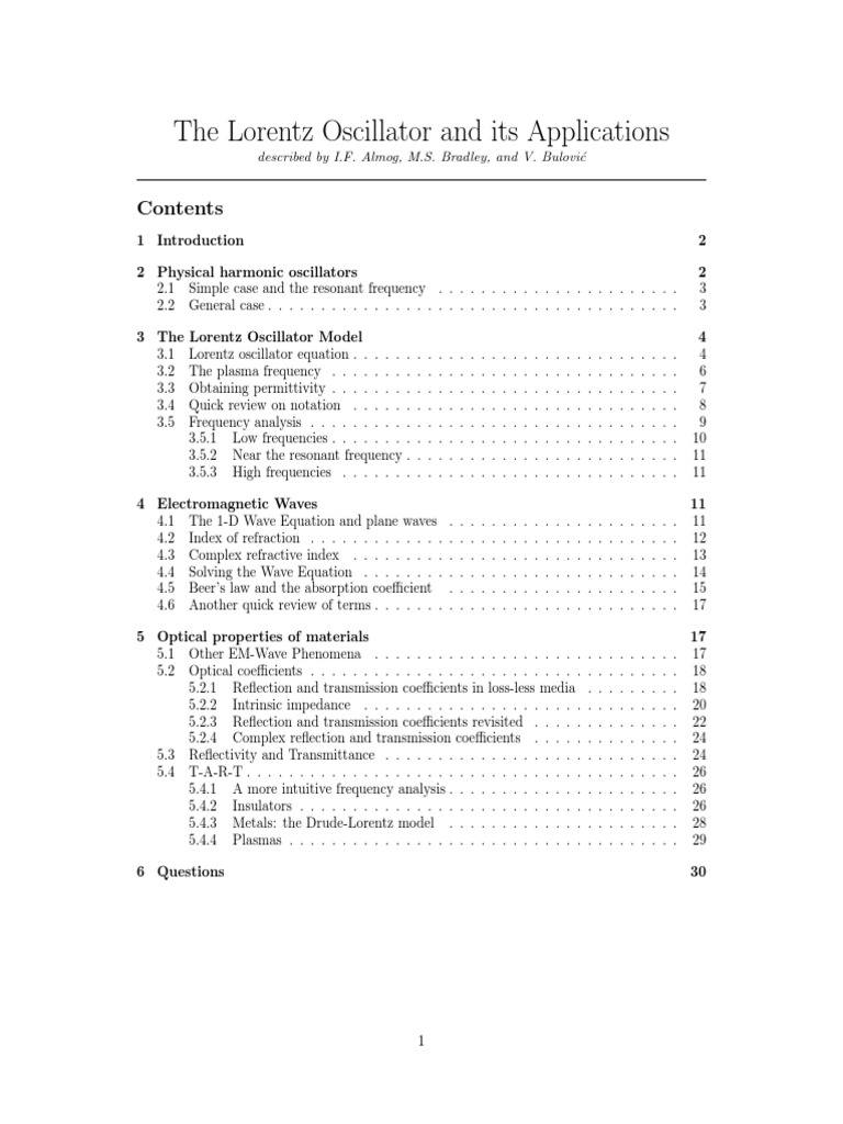 Lorentz Oscillator Model Overview | PDF | Refractive Index | Waves