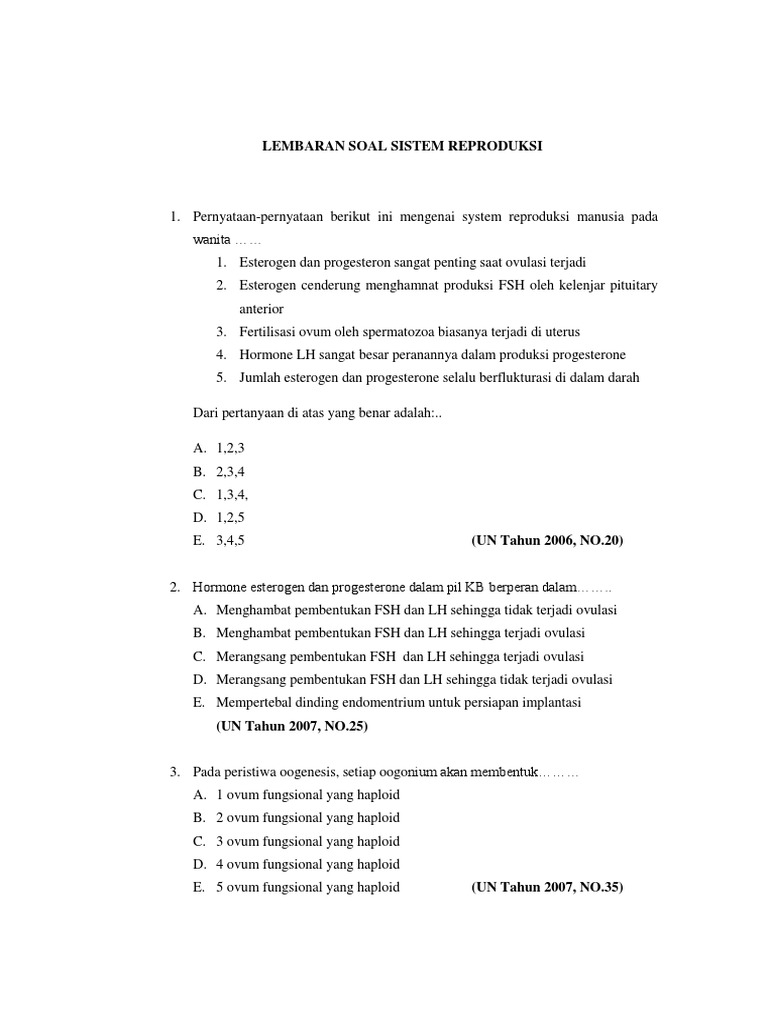 Soal Essay Sistem Reproduksi Dan Jawabannya Bumi Soal