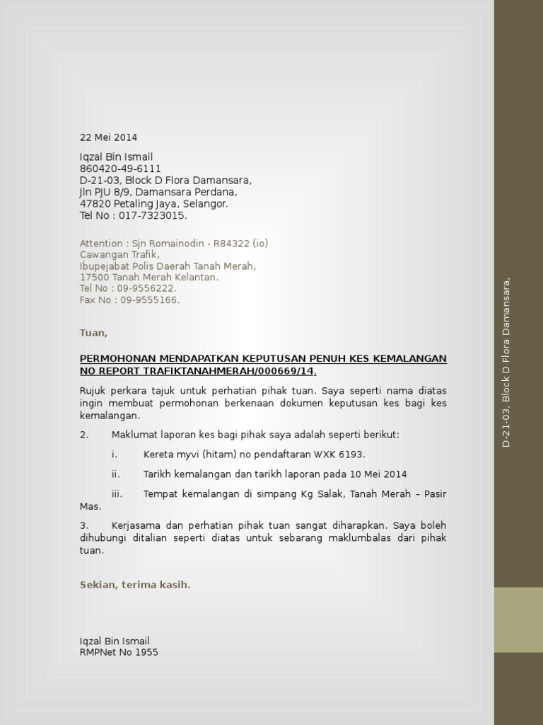 Contoh Surat Report Polis Letter 7saudara Com