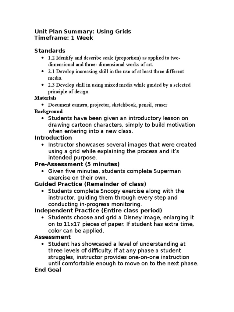 Unit Plan Summary: Using Grids Timeframe: 1 Week Standards | PDF