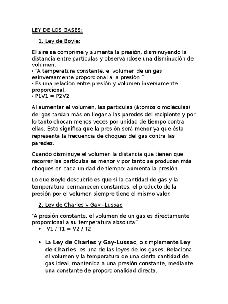 Leyes de los Gases: Resumen y Aplicaciones | PDF | Gases | Fases de la ...