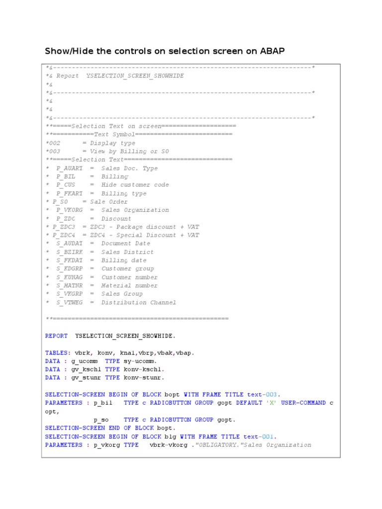 Show/Hide Controls on ABAP Screen | PDF | Computer Programming | Computing