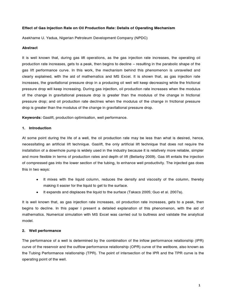 Gas Injection Rate Impact on Oil Production | PDF | Gases | Extraction ...