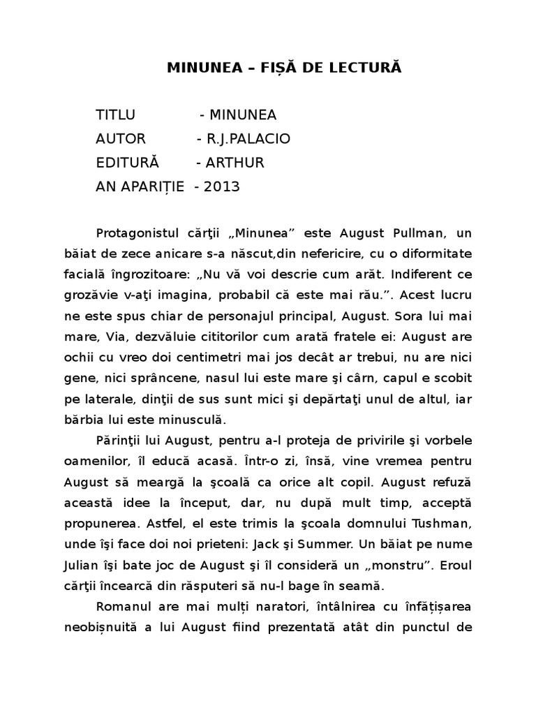 Minunea fisa lectura