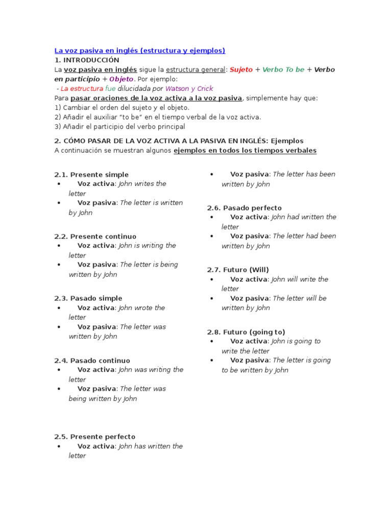 Ejemplos y reglas de voz pasiva en inglés | PDF | Objeto (gramática ...