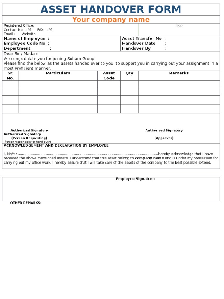 for letter management assets fixed Handover Form Asset COMPANY for letter management assets fixed Handover Form Asset COMPANY