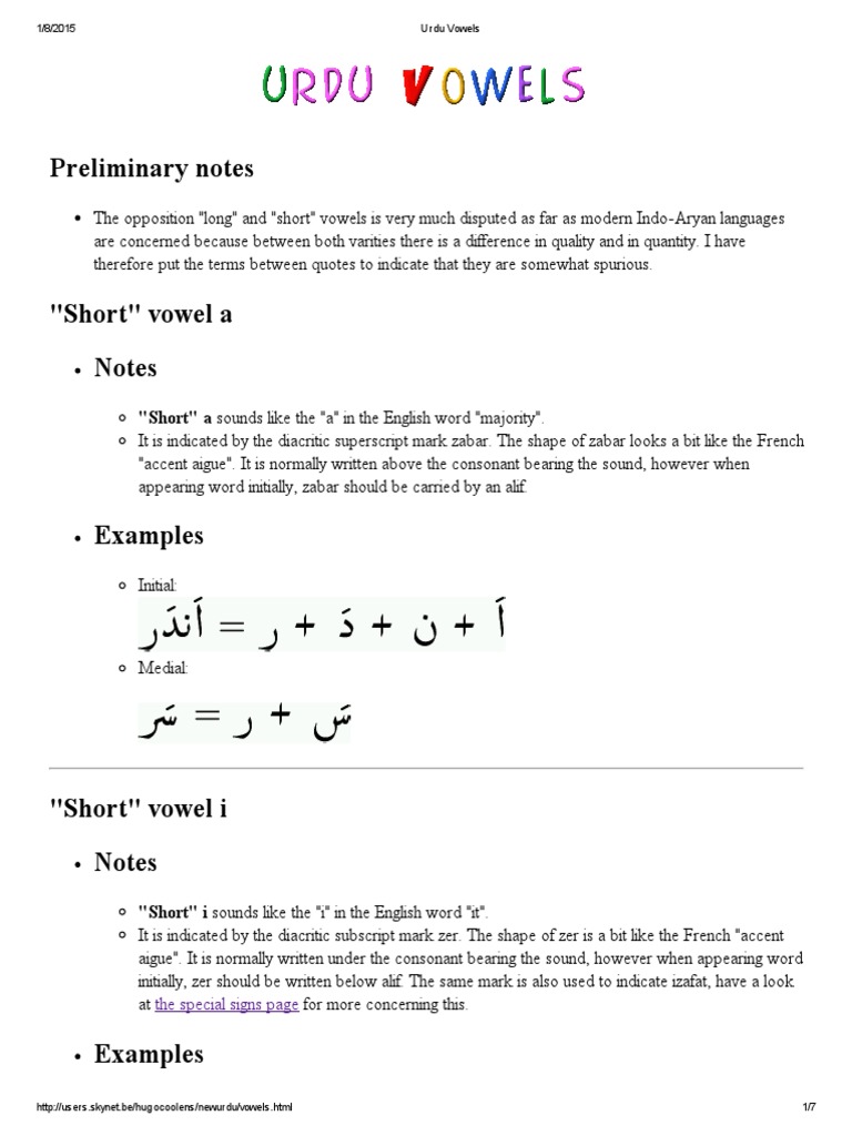 Urdu Vowels Syllable Vowel Free 30day Trial Scribd