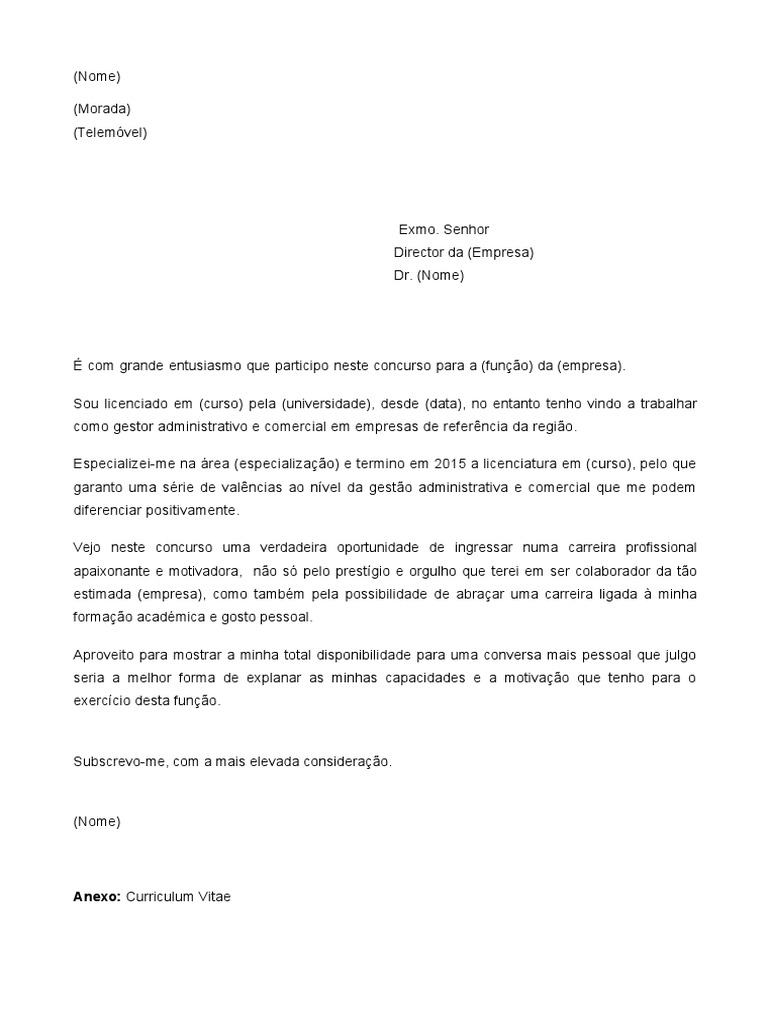 Modelo Carta de Motivação