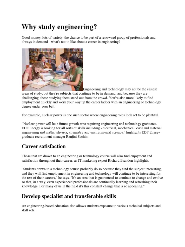 Why Study Engineering?: Career Satisfaction | PDF | Engineer | Engineering