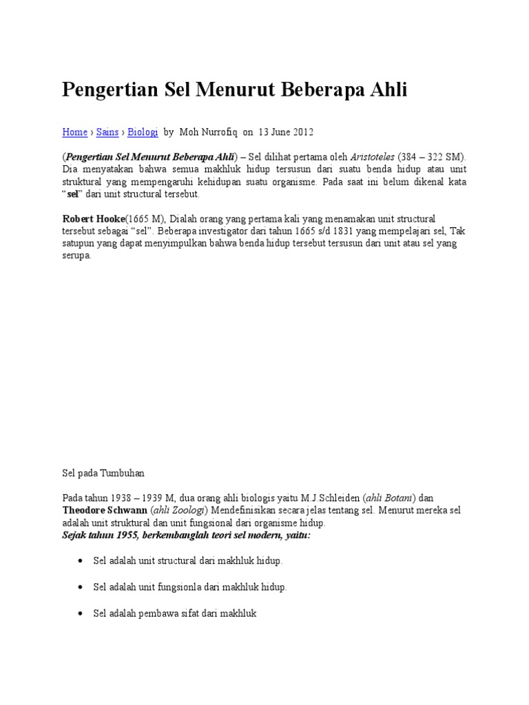 Pengertian Sel Menurut Beberapa Ahli Pdf
