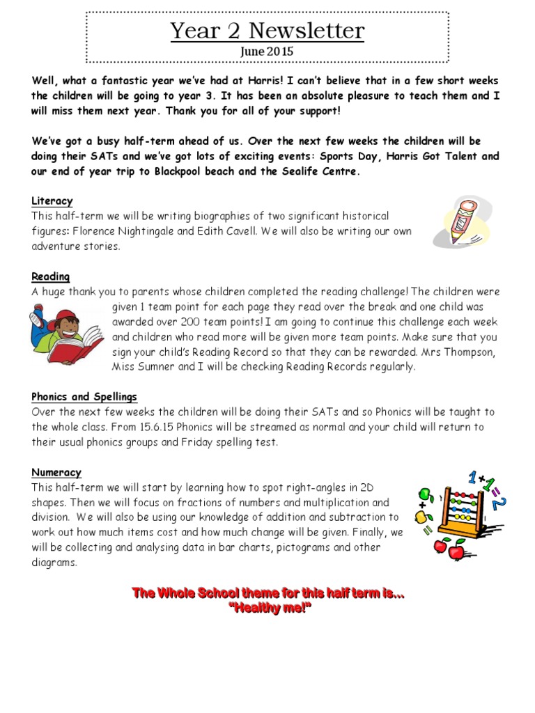 Year 2 End-of-Term Newsletter 2015 | PDF | Phonics | Teaching And Learning