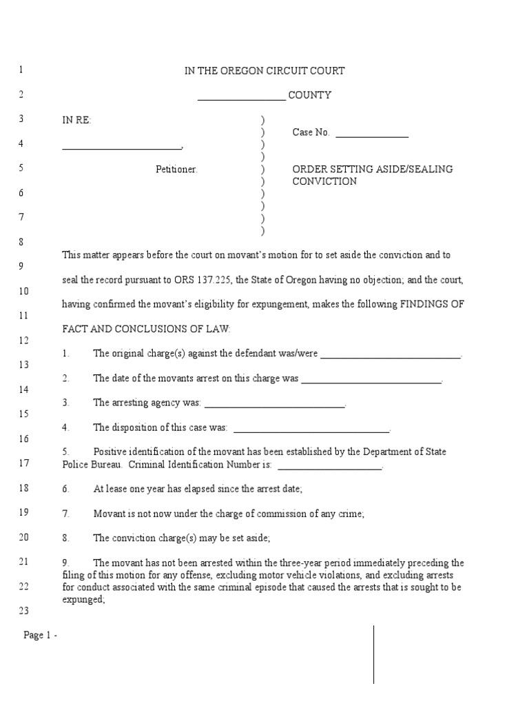 Oregon Conviction Sealing Order Template | PDF | Arrest | Law Enforcement