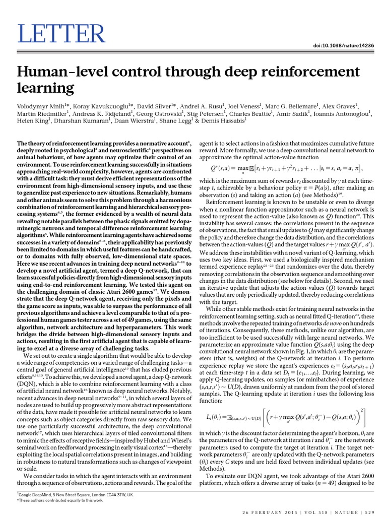 Human-Level Control Through Deep Reinforcement Learning | PDF ...