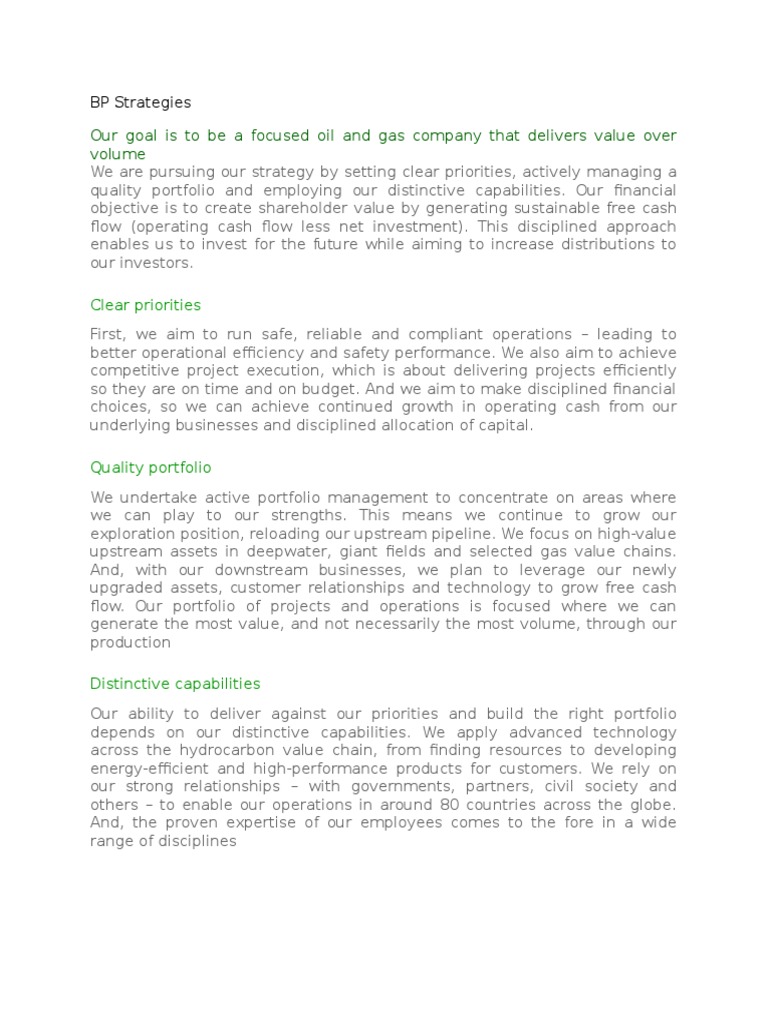 BP Oil and Gas Strategy Overview | PDF | Bp | Value Chain