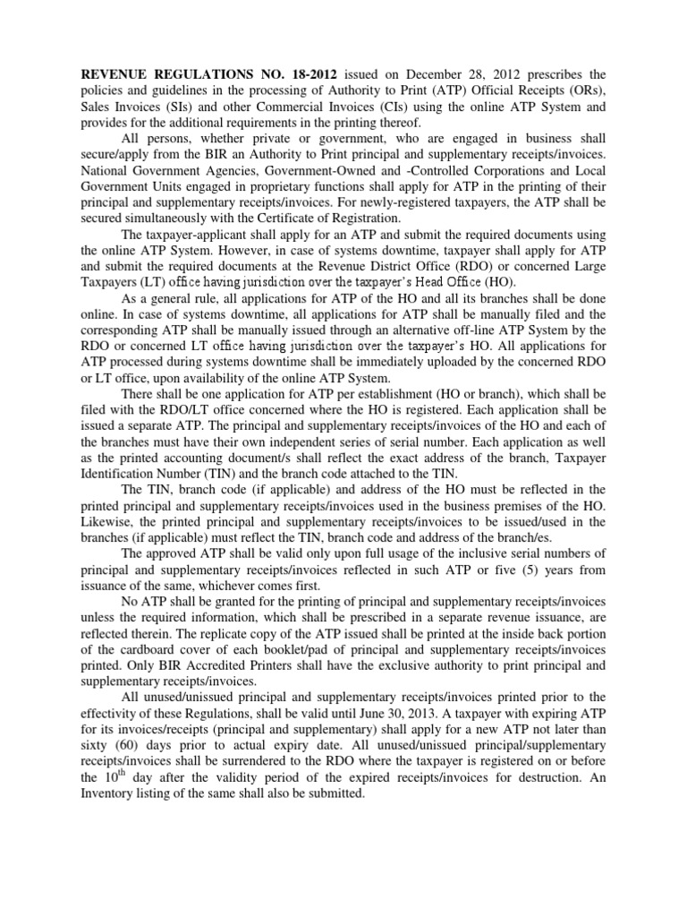 Guidelines for ATP Processing RR 18-2012 | PDF | Invoice | Social ...