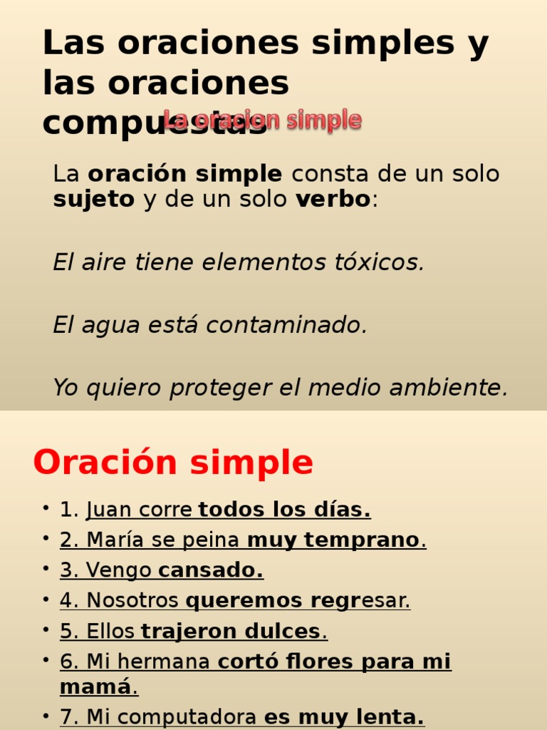Ejemplos de Oraciones Simples y Compuestas | PDF | Oración (Lingüística ...