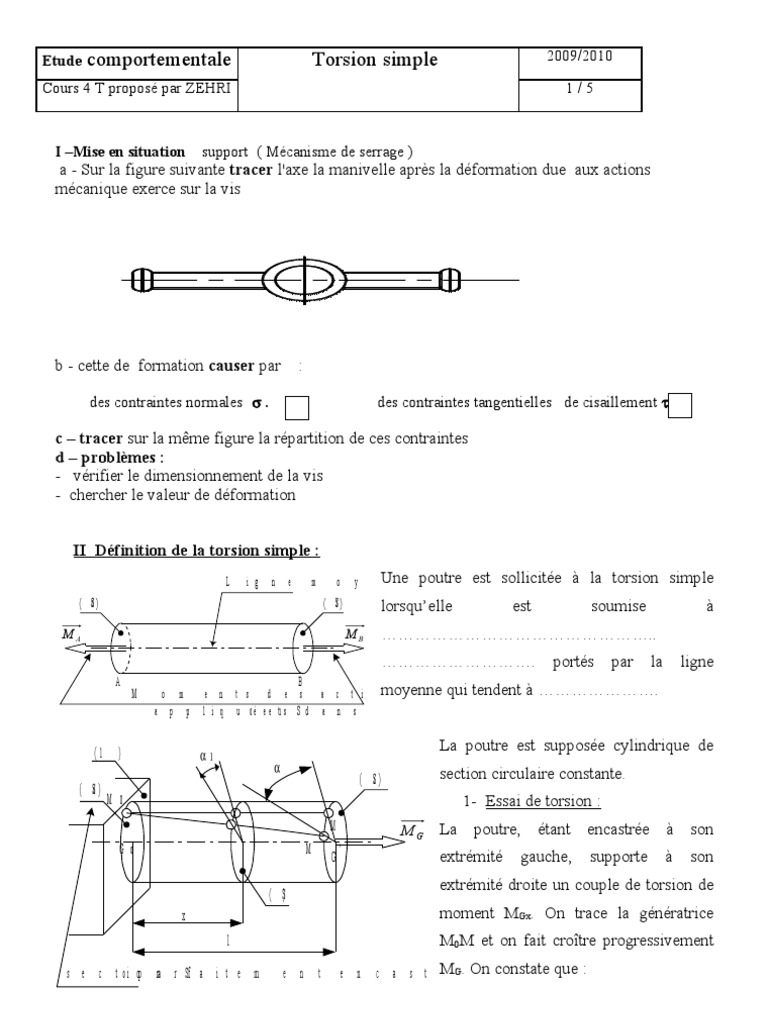 Comportement De La Torsion Simple PDF Physique Physique Appliqu e 