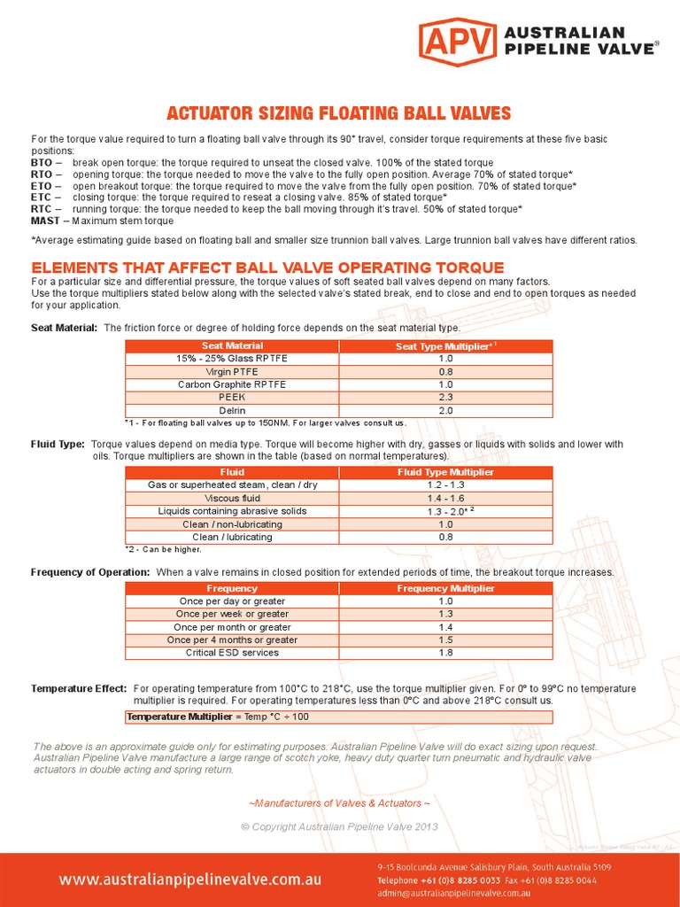 Actuator Torque Sizing Valve PDF Valve Actuator
