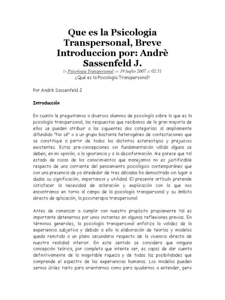Que Es La Psicologia Transpersonal Sassenfeld