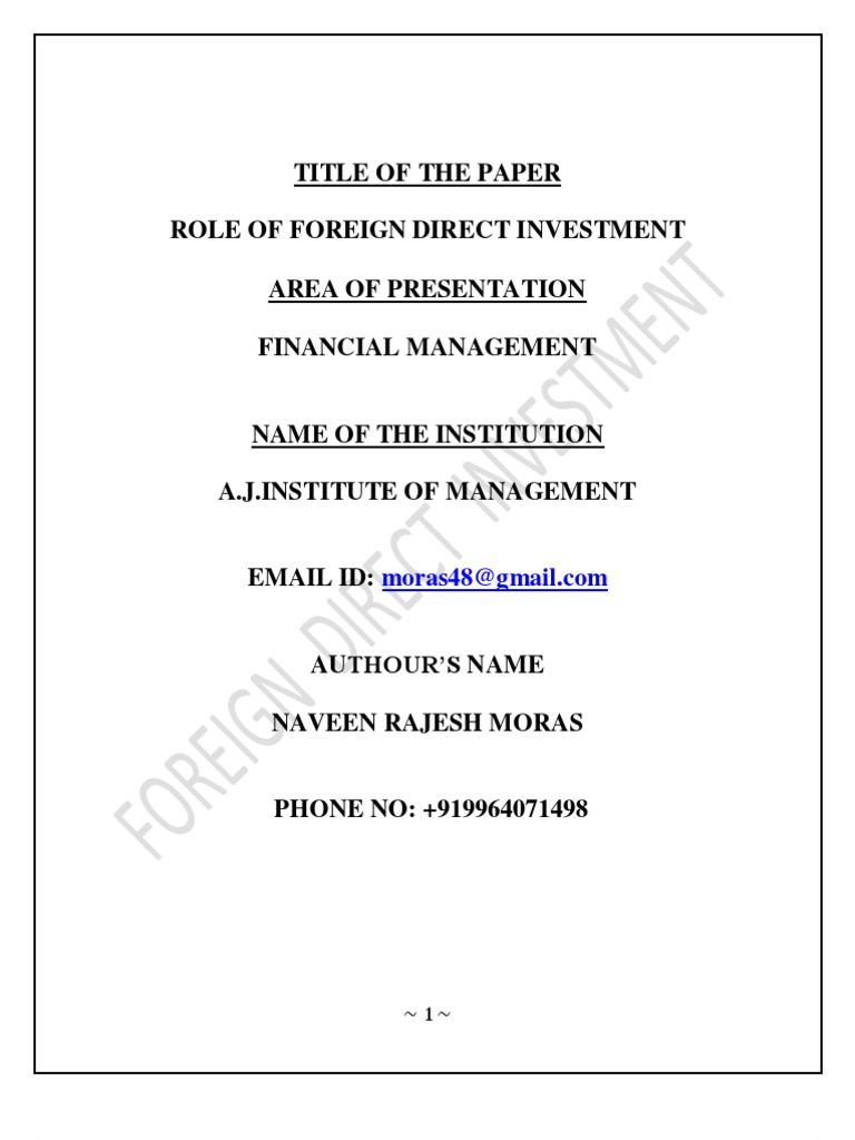 The Evolution of Foreign Direct Investment