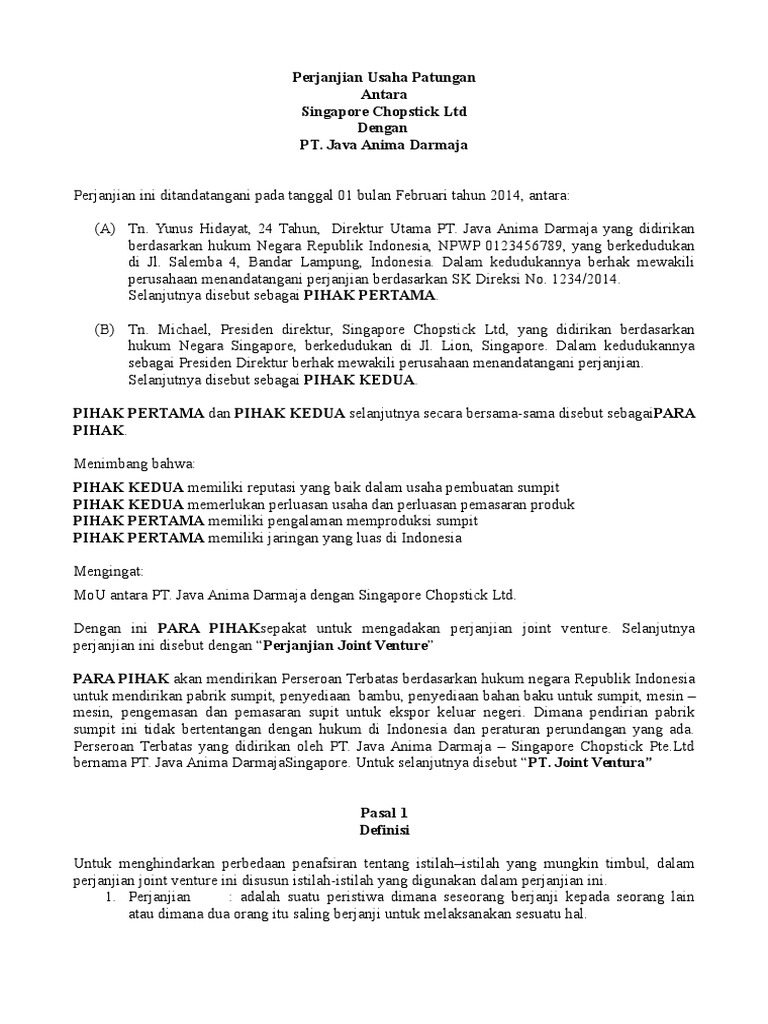 Surat Perjanjian Kerjasama Usaha Pdf