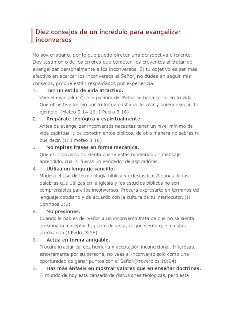 Consejos para evangelizar inconversos | PDF | San Pedro | Biblia
