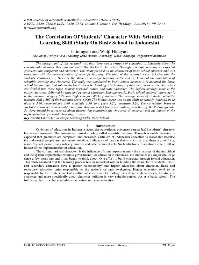 Correlation of Character and Learning Skills | PDF | Affect (Psychology ...