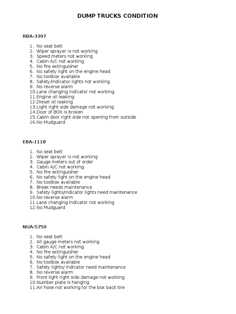 Dump Trucks Status | PDF