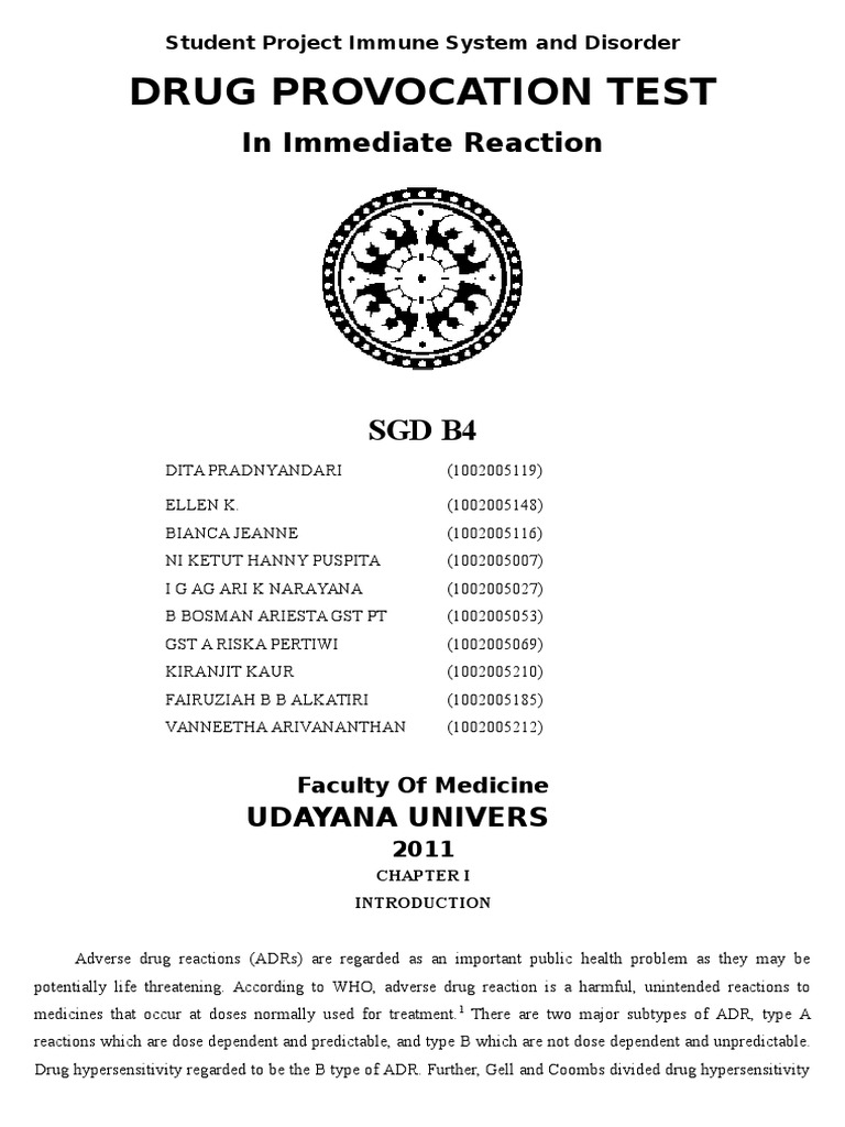 Drug provocation test, tes provokasi obat Allergy Pharmaceutical Drug