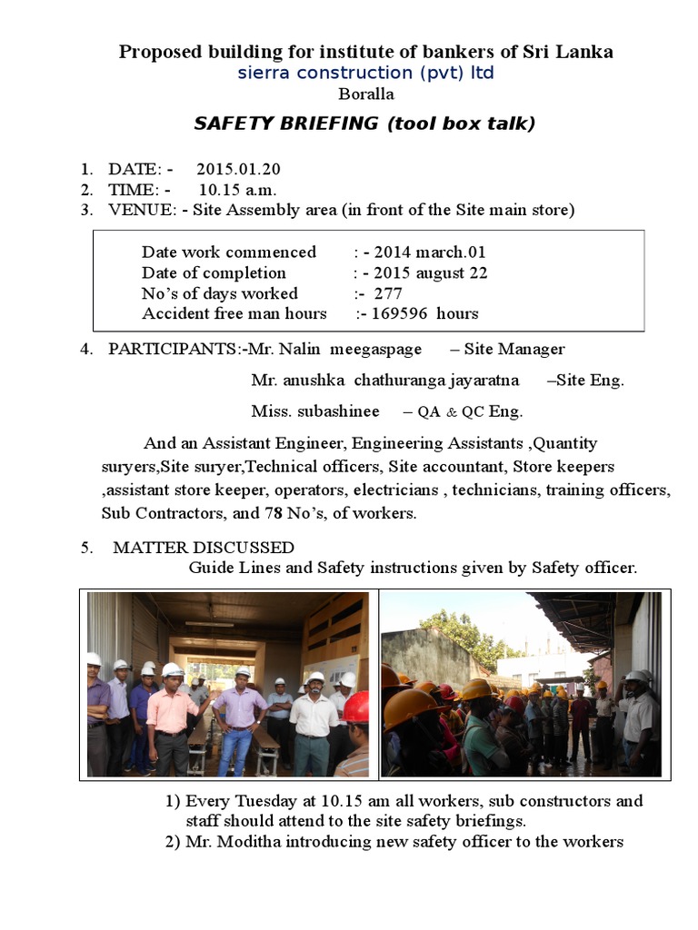Safety Briefing for Construction Site | PDF
