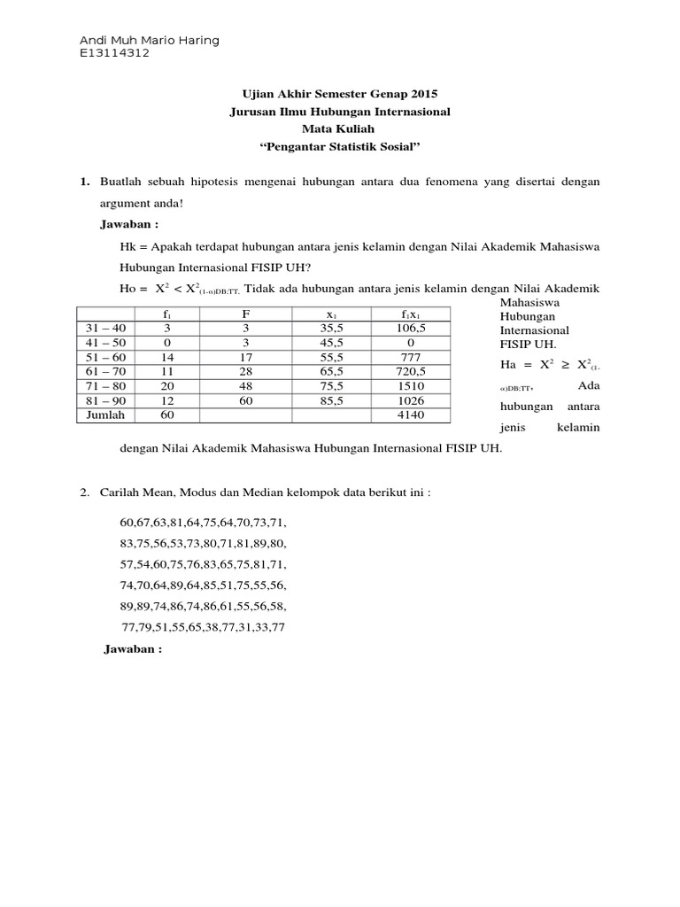  Contoh  Soal  Dan Jawaban Pengantar Statistik  Sosial  Ilmu 