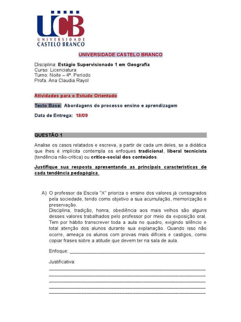 Atividade Do Estudo Orientado | PDF | Aprendizado | Cognição