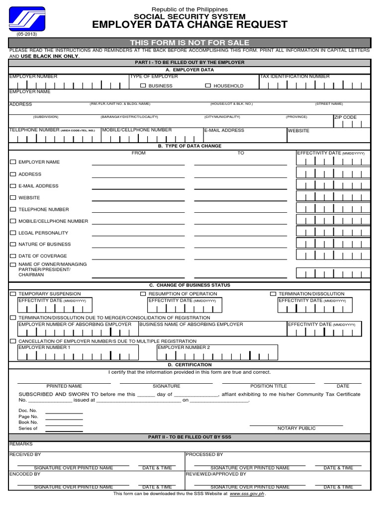 SSS Employer Data Change Request Form R8