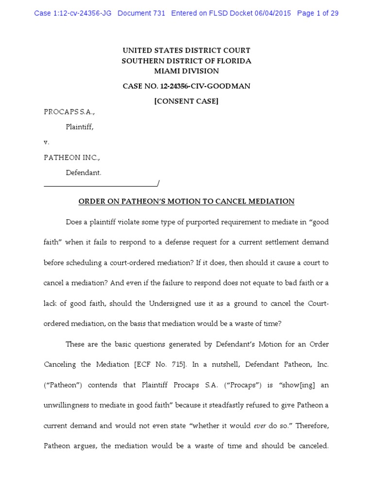 Order On Cancelled Mediation | PDF | Mediation | Summary Judgment