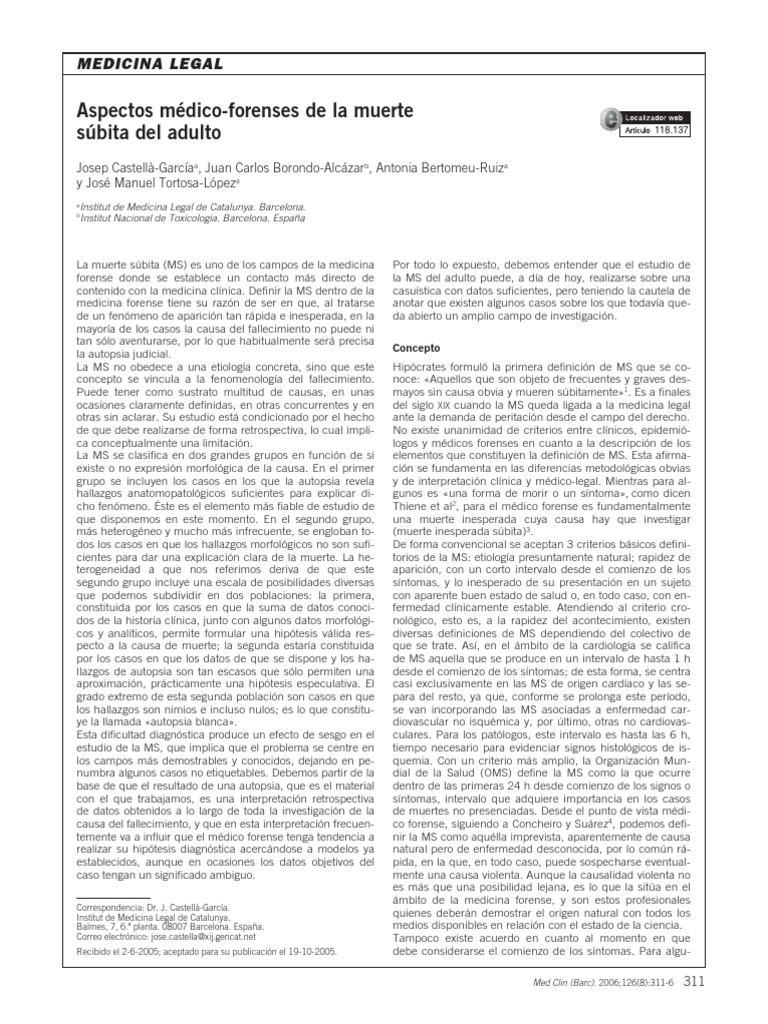 Aspectos Médico - Forenses de La Muerte Súbita Del Adulto | PDF ...