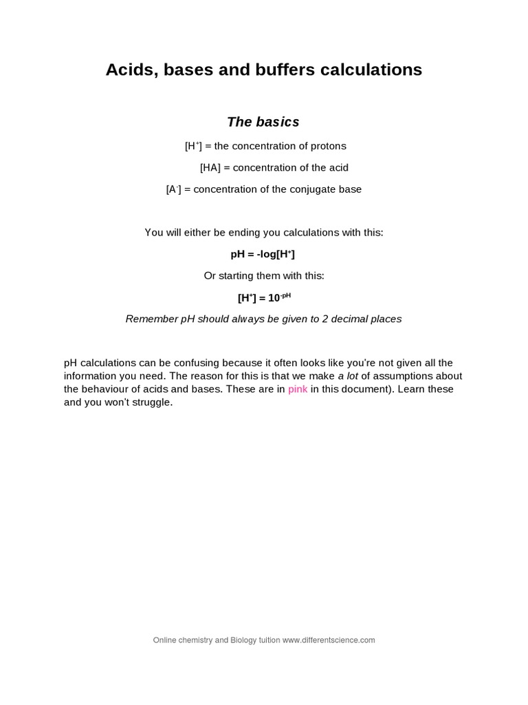 Acids, Bases, and Buffers Calculations | PDF | Buffer Solution | Acid ...