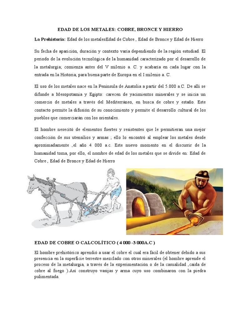 EVOLUCIÓN DE LOS METALES COBRE, BRONCE Y HIERRO | PDF | Edad de Bronce ...