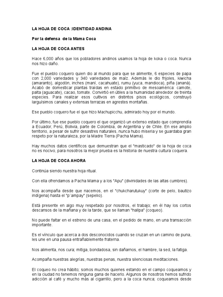 LA HOJA DE COCA Comercio ilegal de drogas Agencia Central de