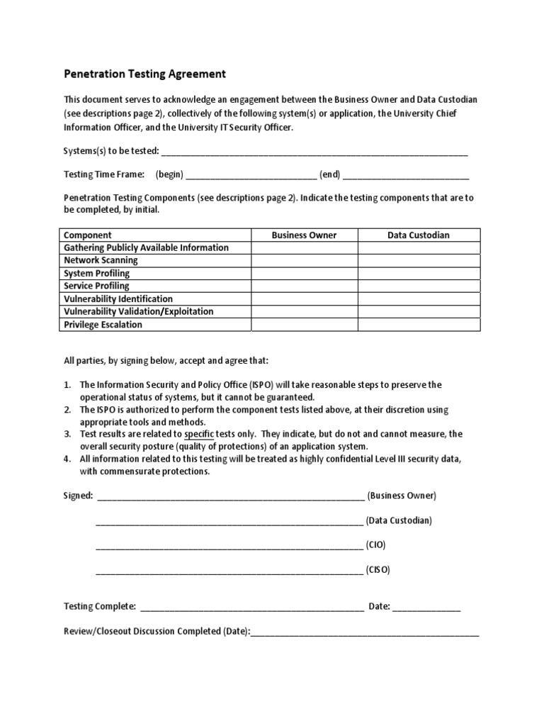 Penetration Testing Agreement | PDF | Vulnerability (Computing ...