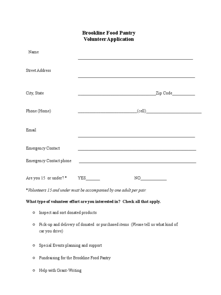 Brookline Food Pantry Volunteer Form | PDF
