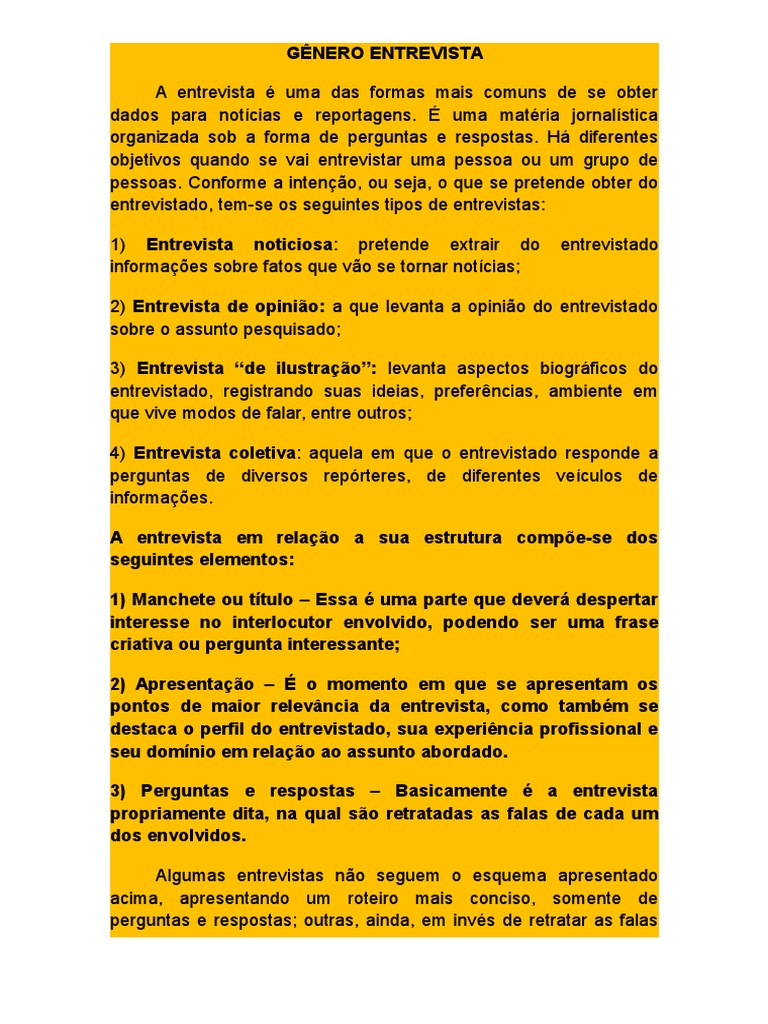 A Qual Genero A Entrevista Se Assemelha