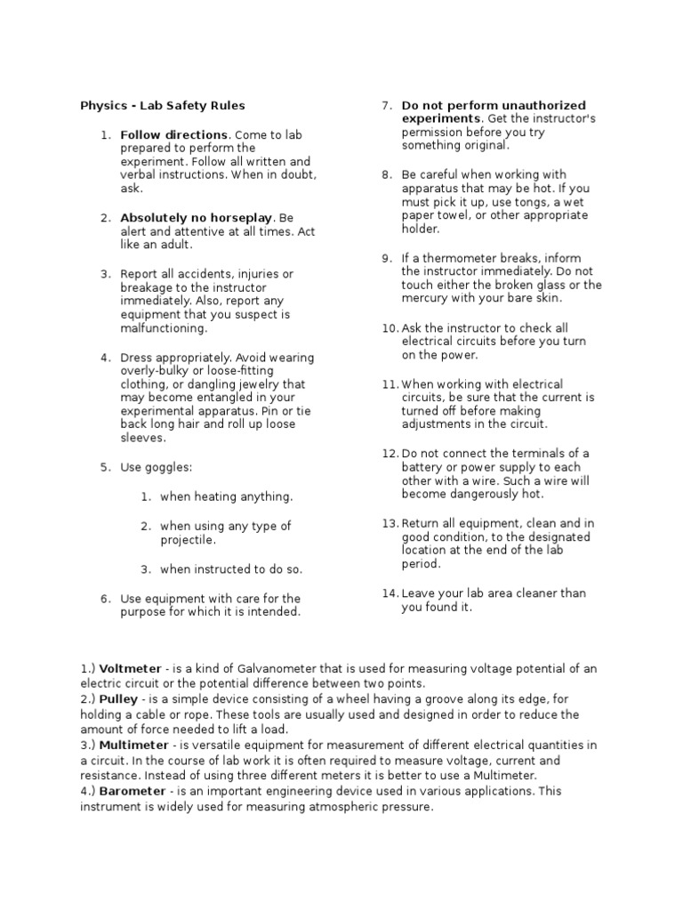 Physics Lab Safety Rules Experiments. Get The Instructor's PDF