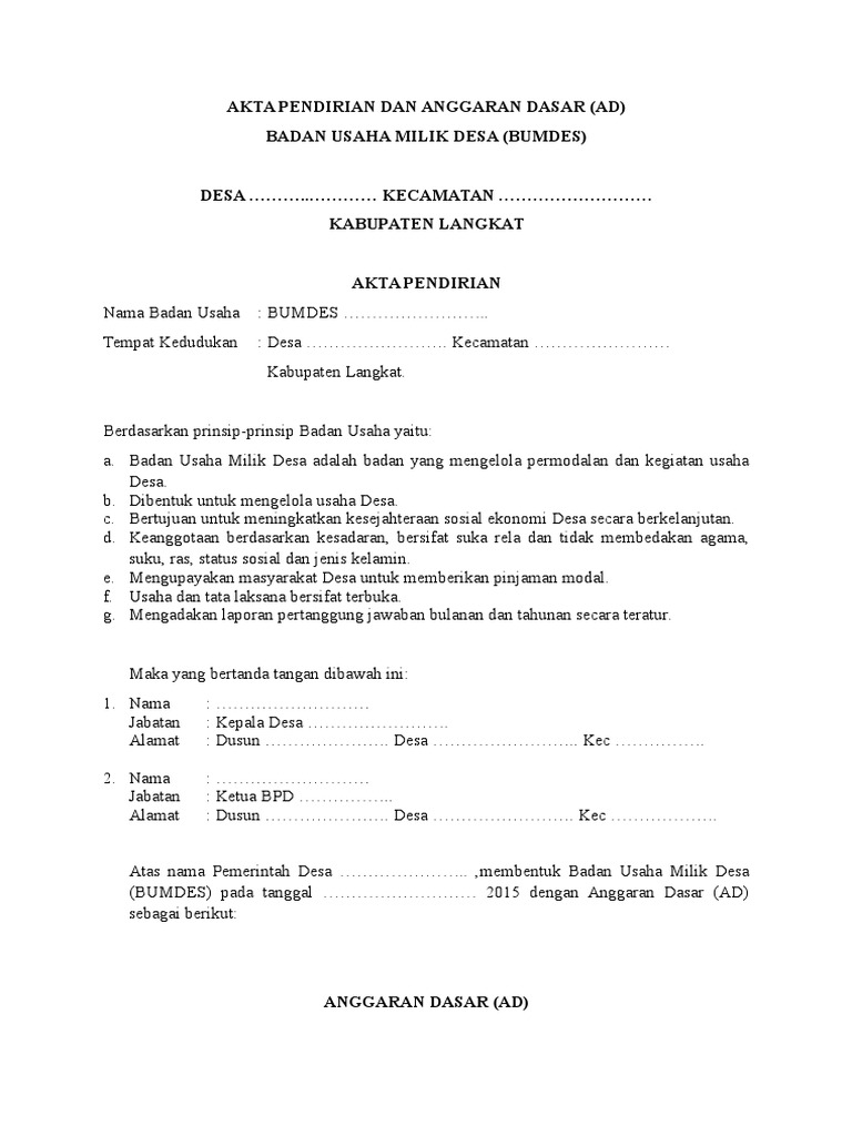 2contoh Form_akta Pendirian Dan Anggaran Dasar