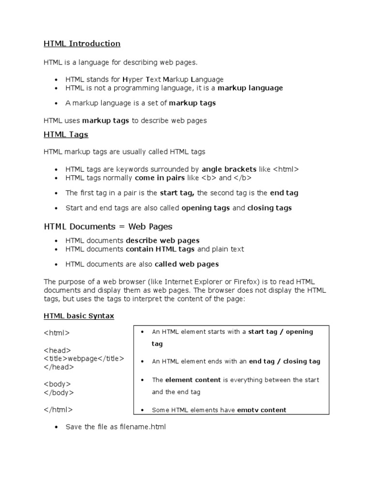 Basic HTML Elements | PDF | Html | Html Element