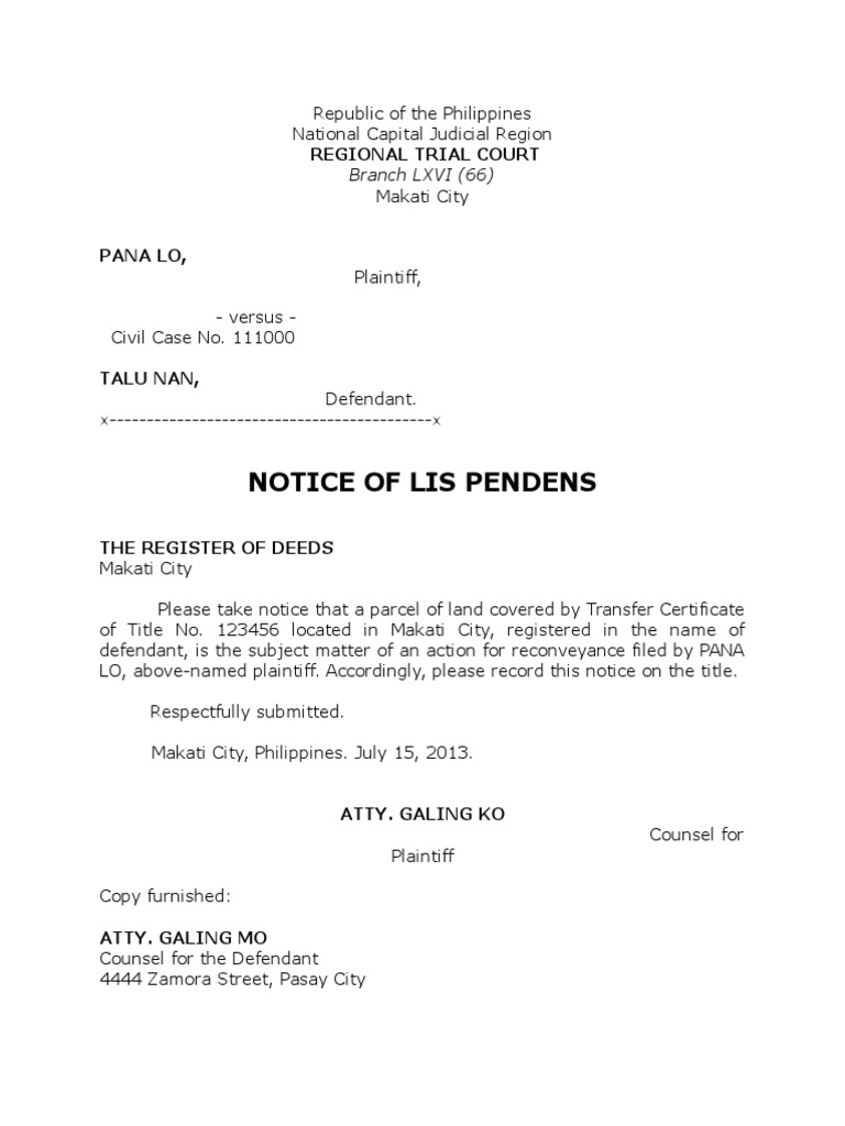 Notice of Lis Pendens - Makati Case | PDF | Business